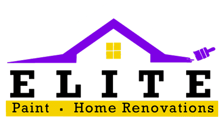 Logo featuring "ELITE" with purple roof, brush, and "Paint · Home Renovations" text.