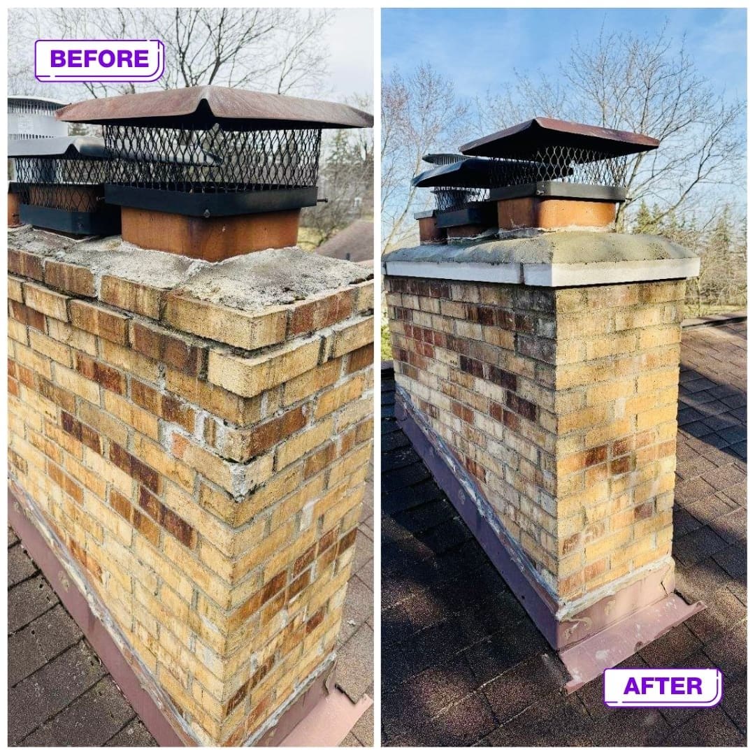 a brick chimney with a metal grill on top