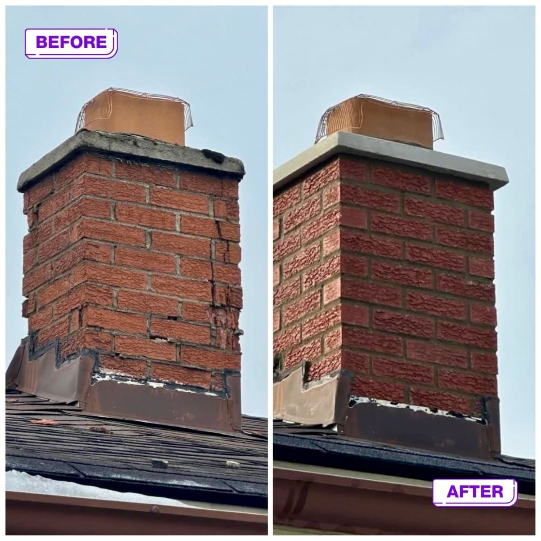 a brick chimney on a roof