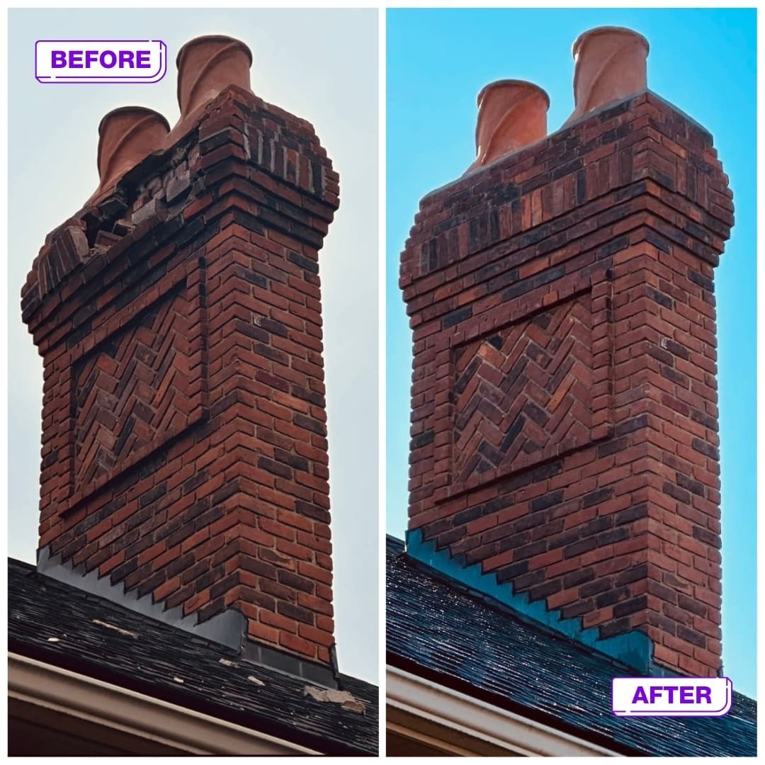 a brick chimney on a roof