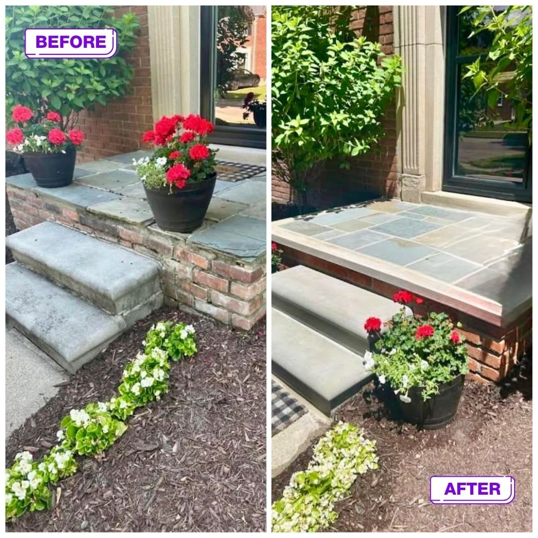 a front porch of a house with flowers