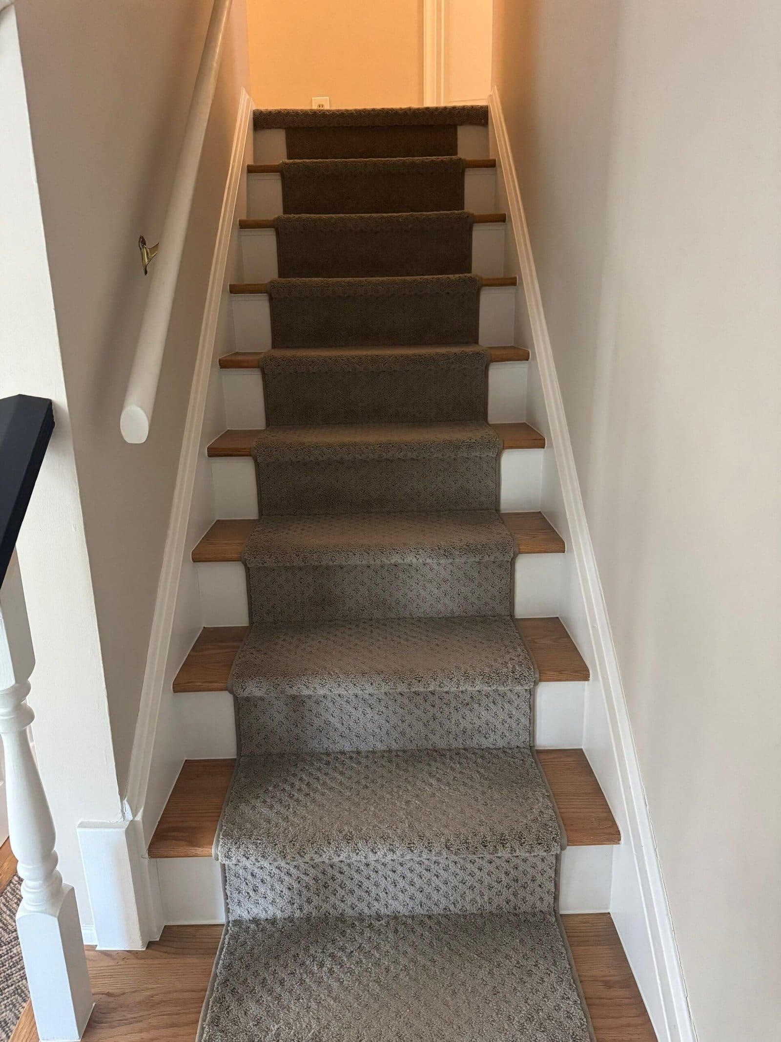 a staircase with carpeted steps