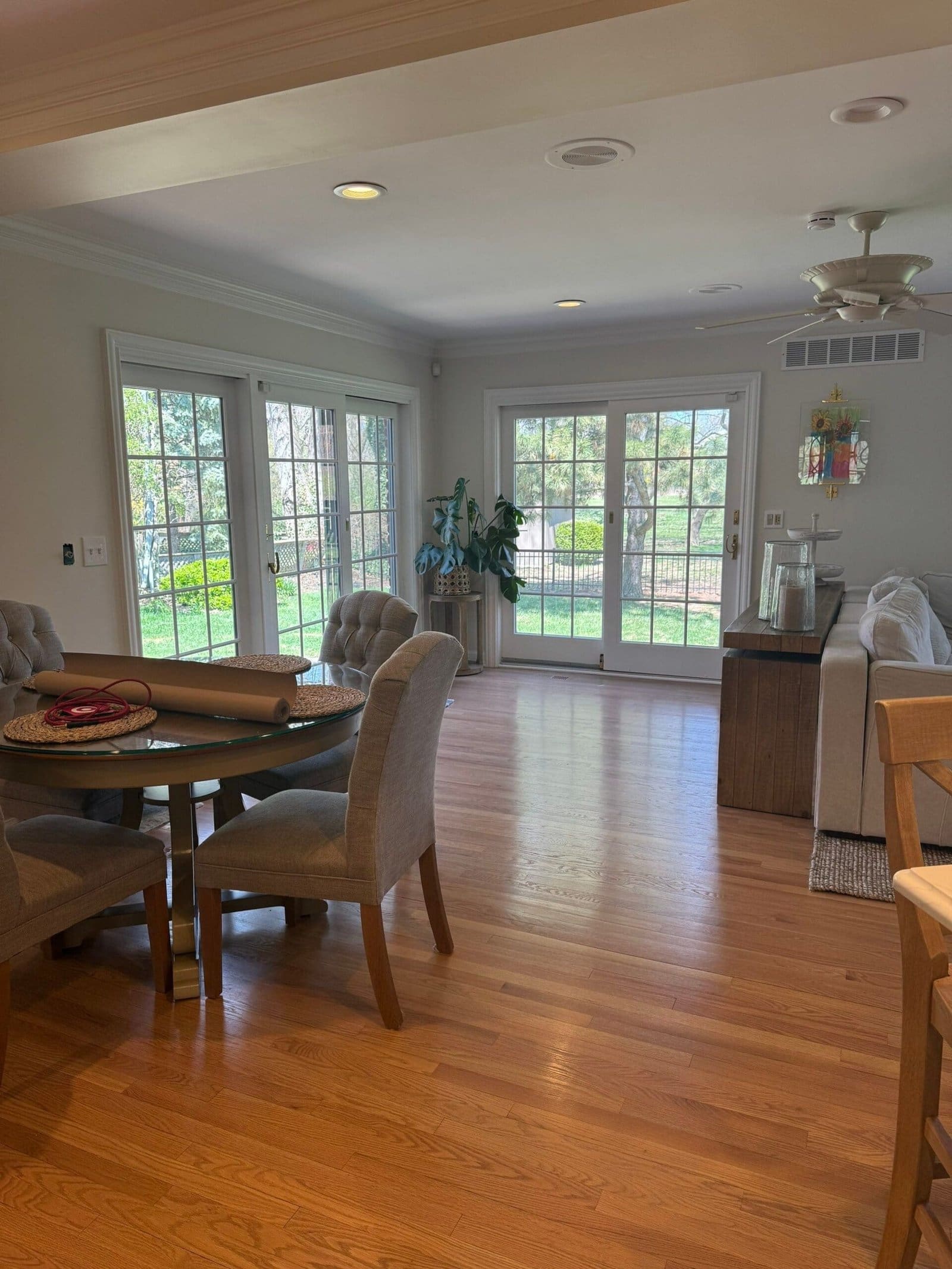 a dining room with a table and chairs